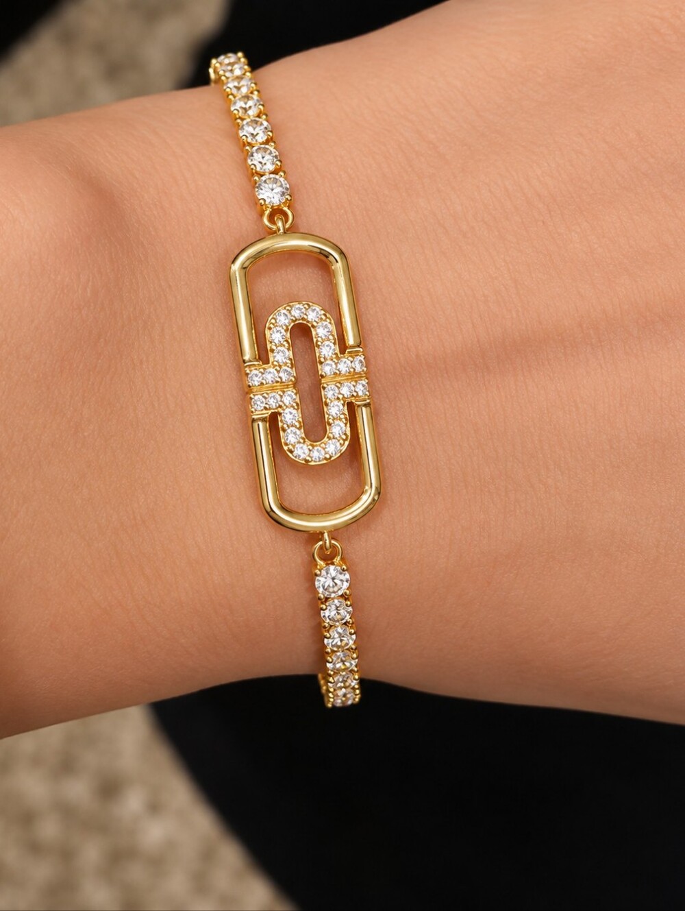22kgp Dubai Jewelry Gold-Tone Pave Link Bracelet - Women Jewelry